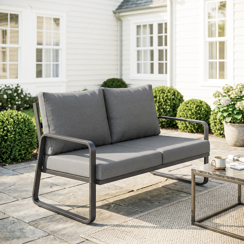 Outdoor Sofa Thick Cushions Outdoor Patio Couch Loveseat 2 Seater for Garden Black and Light Grey