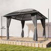 10' x 10' Hardtop Gazebo, Outdoor Gazebo Canopy with UV60+ Polycarbonate Roof, Curtains, Central Hook and Steel Frame for Garden, Lawn, Backyard, Deck, Light Grey