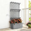 Raised Garden Bed, Wooden Planter with Trellis, Hanging Roof, Plant Shelf, Drainage Holes and Bed Liner, Grey