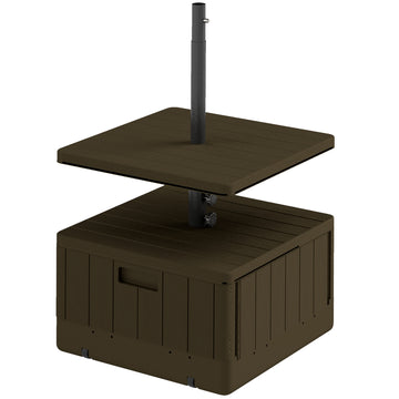 Patio Umbrella Weighted Base with Table Tray, Heavy Duty Umbrella Base with Wheels Handles, Brown