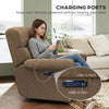 Power Recliner Chair, Fabric Upholstered Recliner Chair with USB Ports, Swivel and Rocking Function, Footrest, Espresso