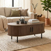 Coffee Table with Sliding Tambour Doors and Storage Center Table with Metal Legs, 39