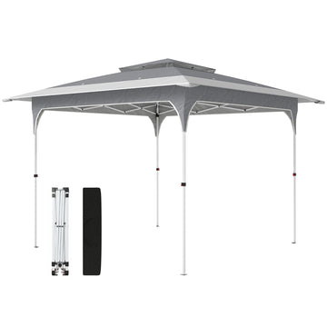11.5 x 11.5 ft Pop Up Canopy Tent with 1-Button Push Easy Setup, UPF 50+ 2-Tier Instant Canopy with Carry Bag, Dark Grey