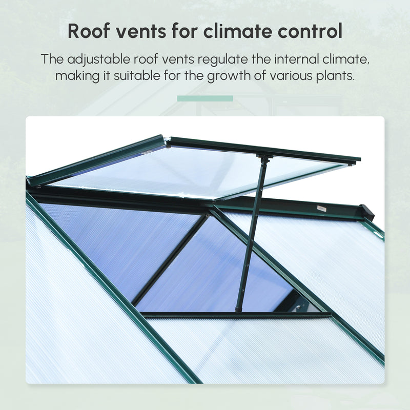 Greenhouse Garden, Green House, Outdoor Greenhouse Kit, PC Board with Sliding Door, 6.2' x 6.3' x 6.6'