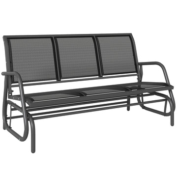 3-Seat Outdoor Glider Chair, Patio Rocking Chair, Steel Frame, Sling Fabric Seat for Garden, Backyard, Lawn, Black