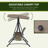 3 Person Porch Swing Outdoor Swing Chair with High Back Design, Side Pouches and Adjustable Canopy, Brown
