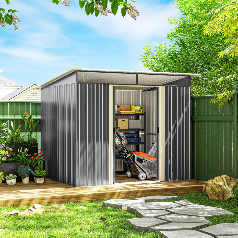 6' x 8.5' Outdoor Metal Garden Shed Utility Tool Storage Steel Backyard House, Grey