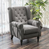 Fabric Accent Chair, Button Tufted Armchair, Upholstered Modern Living Room Chair, Wingback Chair with Wood Legs, Rolled Arms, Thick Padding for Bedroom, Charcoal Grey