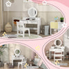 Qaba Kids Vanity Set, Children Makeup Table with Mirror, Stool and Storage Drawers, for Ages 3-8, White