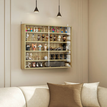5-storey Display Cabinet, Shot Glass Display Case, Glass Curio Cabinet with 2 Glass Doors and 4 Adjustable Shelves, Oak