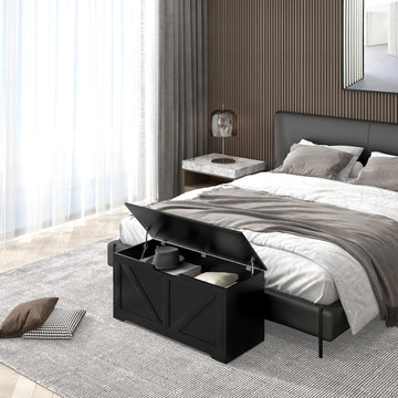 39.4 Inches Storage Chest, Storage Trunk with 2 Safety Hinges for Living Room, Black Wood Grain