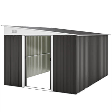 11' x 9' Steel Garden Storage Shed, Outdoor Metal Tool House with Double Sliding Doors & 2 Air Vents, Dark Grey