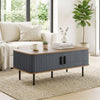 Coffee Table with Storage, Nordic Side Table with Fluted Tambour Sliding Doors and Steel Legs for Living Room, Oak