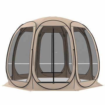 11' x 11.5' Screen Tent, Pop Up Camping Gazebo with Portable Carry Bag and 2 Doors, Beige