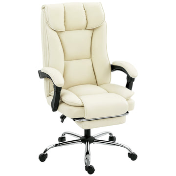 Executive Office Chair, Pet-Friendly Leather Ergonomic Desk Chair with Footrest, Swivel Recliner, Beige
