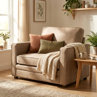 Accent Chair, Velvet-feel Fabric Armchair with Wide Seat, Spring Cushion, Solid Wood legs