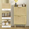 Slim Shoe Storage with 2 Flip Drawers and Adjustable Shelves, Rattan Shoe Cabinet Organizer for 12 Pair, Oak