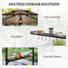 8' x 7.6' Grill Gazebo, Double Tiered Barbecue Grill Gazebo Shelter w/ Side Awning, 2 Side Shelves, 6 Hooks, Brown