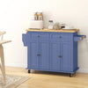 Rolling Kitchen Island with Rubber Wood Top and Storage, Spice Rack, Towel Rack