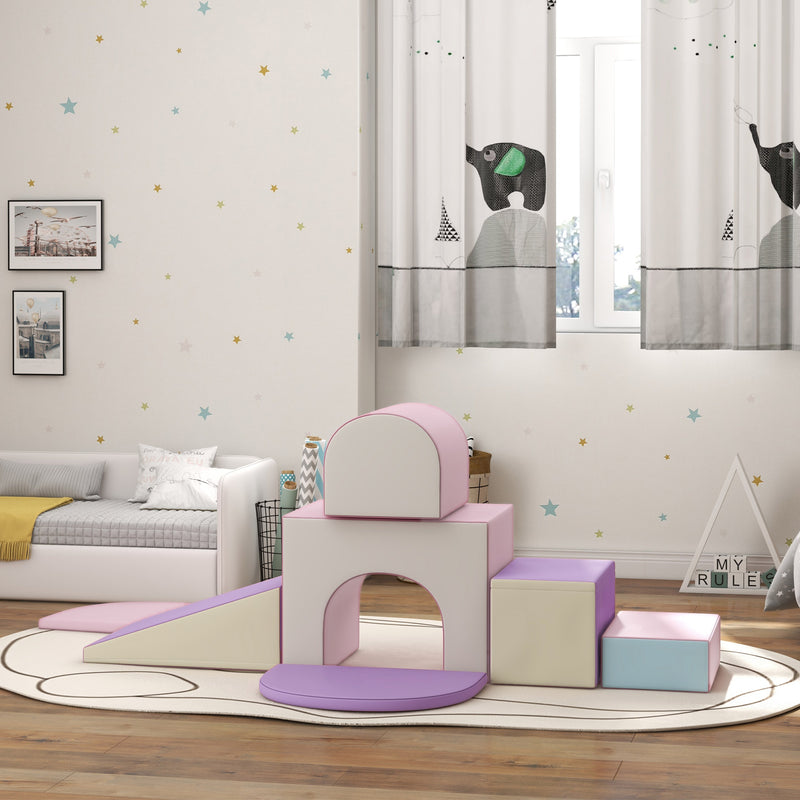 Qaba 7-piece Soft Play, Foam Climbing Blocks for Toddlers, Kids' Educational Climbing Crawling Toys, Kids Foam Play Set Stairs and Ramp, Multicolored