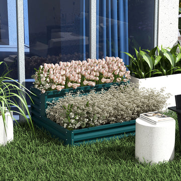 2 Tier Galvanized Raised Garden Bed, Steel Planter Box for Vegetables, Flowers, Herbs, 47