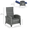 Outdoor Recliner Chair with Adjustable Backrest, Cushion, Side Tray, Dark
