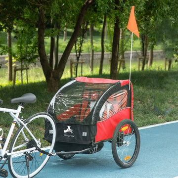 Aosom 2 Seat Bike Trailer for Kids, Baby Stroller with Storage Bag, 5 Point Harness, Bicycle Trailer with 20