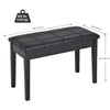 Classic Piano Bench Stool, PU Leather Padded Keyboard Seat with Rubber Wood Legs and Music Storage Compartment, Banded Seat, Black
