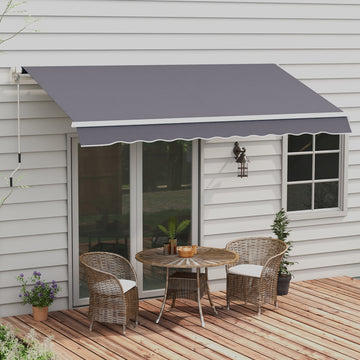 12' x 10' Manual Retractable Awning Outdoor Sunshade Shelter with Adjustable & Versatile Design, Dark Grey