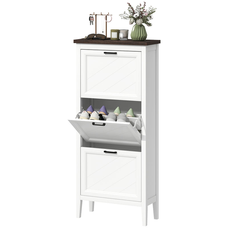 Shoe Cabinet with 3 Flip Drawers, Farmhouse Narrow Shoe Storage Cabinet with Adjustable Shelves, White