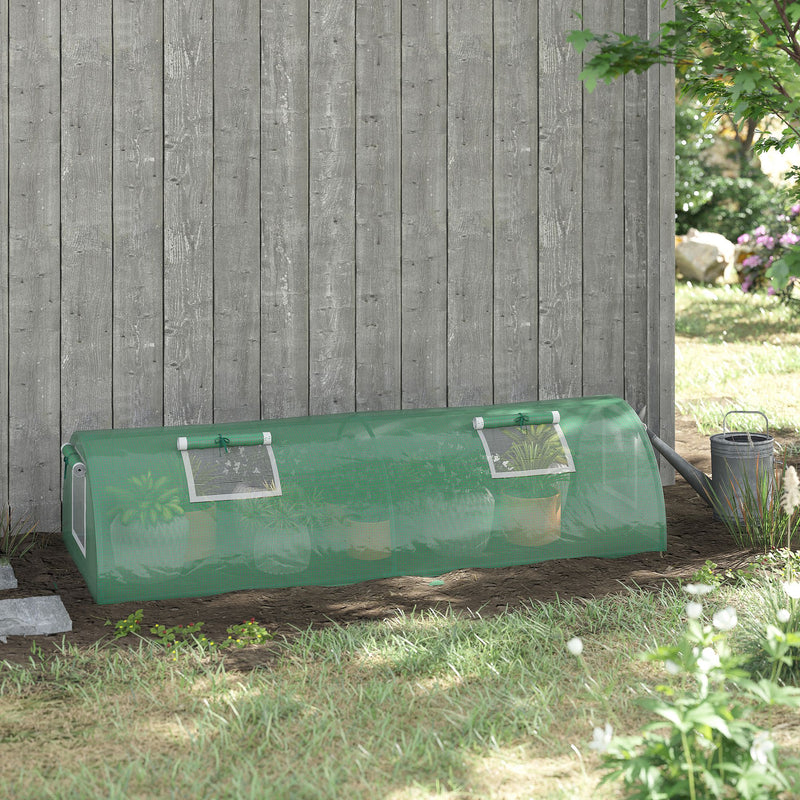 Portable Mini Greenhouse, Tunnel Growing Tent with 5 Mesh Windows and Steel Frame, 7' x 3' x 2', Green