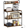 Baker's Rack with Charing Station, Microwave Shelf with Power Outlet, USB Charger and 4 Hooks, Rustic Brown