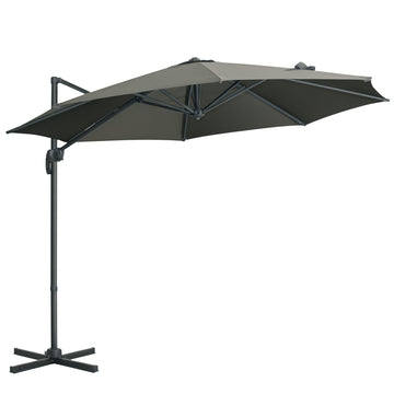 9.6' Cantilever Patio Umbrella Outdoor Hanging Offset Umbrella, Cross Base, 360° Rotation Aluminum Poles, Grey