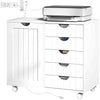 Mobile Lateral Filing Cabinet with 5 Drawers, Printer Stand with Power Outlets and USB Ports for Home Office, White