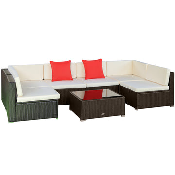 7 Pieces Patio Furniture Set, Rattan Conversation Set Garden Wicker Sofa Set with Washable Cushions and Coffee Table, All Weather PE Rattan Sectional Sofa, Beige
