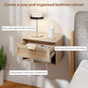 Floating Bedside Table Set of 2, Wall Mount Nordic Nightstands with Storage Drawer and Open Shelf for Bedroom, Oak