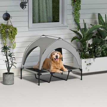 Raised Dog Bed Cooling Dog Cot w/ Canopy Washable Breathable Mesh, for Large Dogs, Light Grey