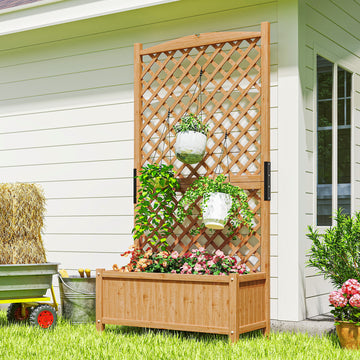 Raised Garden Bed with Trellis, Wooden Raised Planter Box with Elevated Raised Bed, 35.4