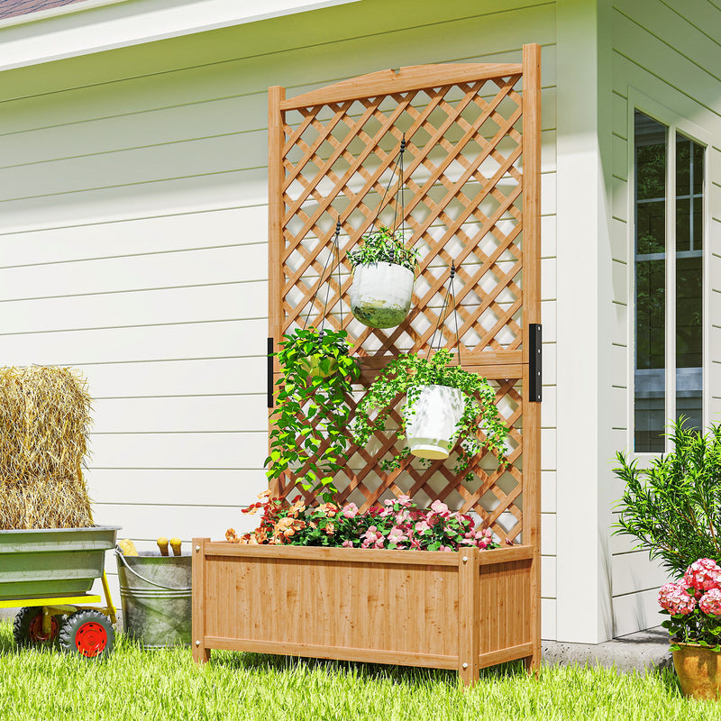 Raised Garden Bed with Trellis, Wooden Raised Planter Box with Elevated Raised Bed, 35.4