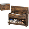 Shoe Storage Bench with Flip Drawer and Lift Top Storage, Entryway Bench with Seat Cushion for Hallway, Rustic Brown