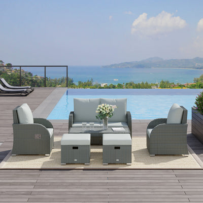 6 PCS Outdoor Rattan Wicker Sofa Set Patio All Weather Furniture w/ Tea Table & Cushion for Backyard Garden Grey