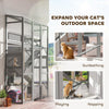 Wooden Catio Outdoor Cat Enclosure with 6 Jumping Platforms, Scratching Post, 2 Ramps, Waterproof Roof, Grey