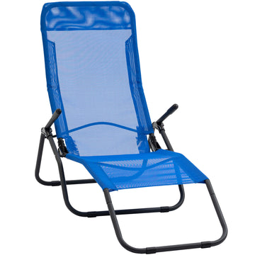 Foldable Patio Lounge Chair, Outdoor Beach Lounger with Breathable Mesh Fabric, Zero Gravity Chair with Reclining, Footrests, and Armrests, for Garden, Pool, Blue