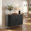 Sideboard Buffet Cabinet with Curved Tambour Doors and Storage, Brown Wood Grain
