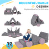 Qaba 12-Piece Modular Kids Play Couch Building Fort for Playroom Bedroom, Convertible Kids Sofa, Grey