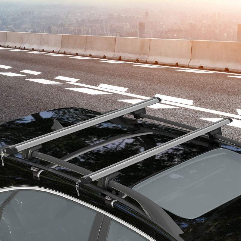 2pc Roof Rack Car Roof Top Lockable Aluminum Cross Bars Adjustable Baggage Luggage Carrier, Silver (49