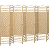 4 Panel Folding Room Divider, Portable Privacy Screen, Wave Fiber Room Partition for Home Office, White, Natural Wood