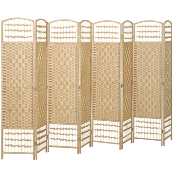 4 Panel Folding Room Divider, Portable Privacy Screen, Wave Fiber Room Partition for Home Office, White, Natural Wood
