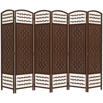6 Panel Folding Room Divider, Portable Privacy Screen, Wave Fiber Room Partition for Home Office, Brown