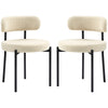 2 Pieces Kitchen Chairs, Modern Dining Chairs w/ Berber Fleece Upholstery and Steel Legs for Living Room, Beige